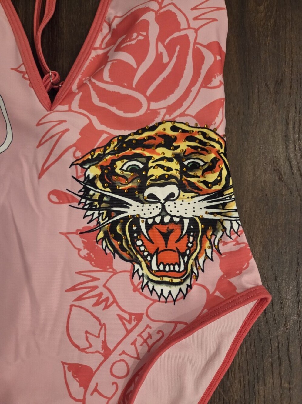 NWT Ed Hardy "Cherry Blossom" One-Piece Swimsuit Tiger Light Pink - Picture 5 of 10